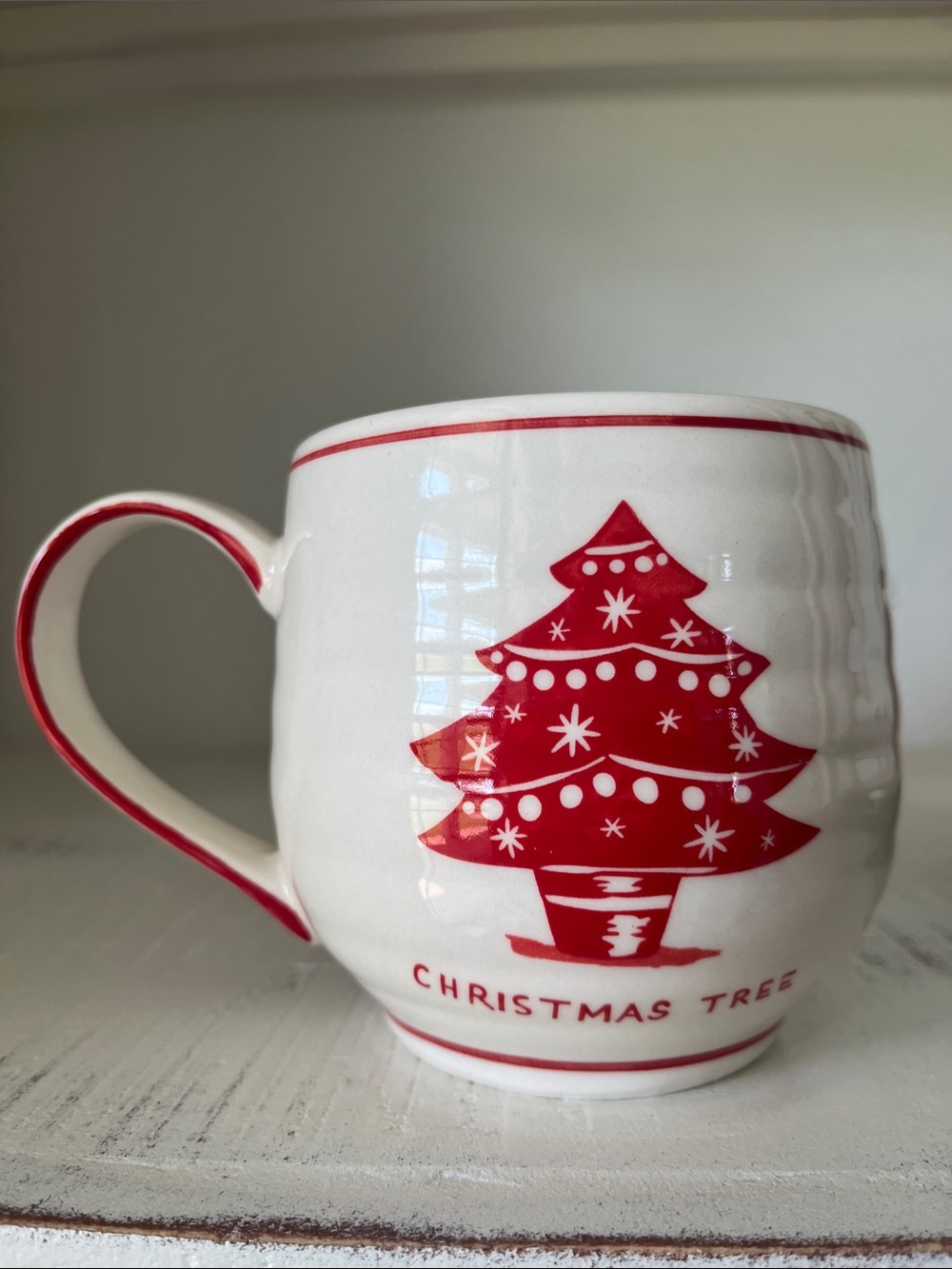 Molly Hatch Christmas Tree Red & White Ceramic Coffee Mug Holiday 🦋